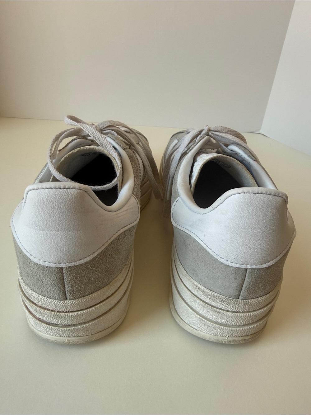 Adidas Gazelle Platform Sneakers Women’s Light Gray Suede White Stripe Shoes - Picture 11 of 11